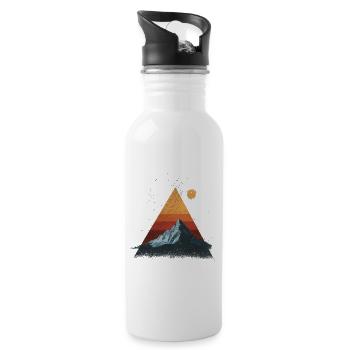 Berg im Retro Dreieck – Geometrisches Design - Trinkflasche mit integriertem Trinkhalm - Weiß - Rechts