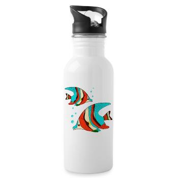 Fische in leuchtenden Farben - Trinkflasche mit integriertem Trinkhalm - Weiß - Rechts