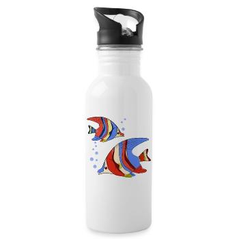 Fische - Trinkflasche mit integriertem Trinkhalm - Weiß - Rechts