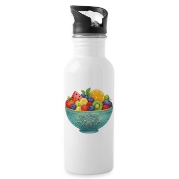 Watercolor Fruit in Mandala Fruit Bowl Healthy Fruits - Water bottle with straw - white - Right
