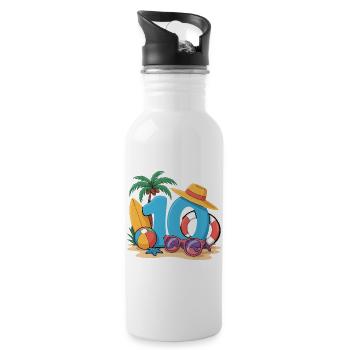 10. Geburtstagsurlaub 10 Jahre - Trinkflasche mit integriertem Trinkhalm - Weiß - Rechts