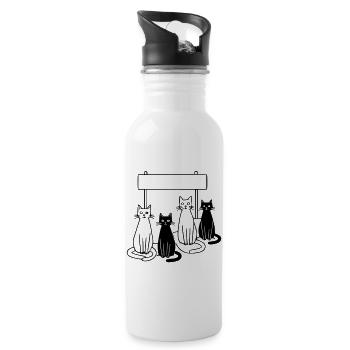 Waiting Cats Sign Personalizable Kids - Water bottle with straw - white - Right
