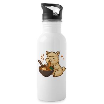 Alpaca with noodles ramen kawaii alpaca - Water bottle with straw - white - Right