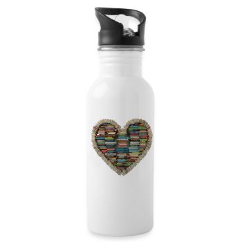Love Books – Ein Herz aus Geschichten - Trinkflasche mit integriertem Trinkhalm - Weiß - Rechts