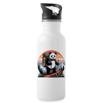 Wandernder Panda – Outdoor & Berge Abenteuer - Trinkflasche mit integriertem Trinkhalm - Weiß - Rechts