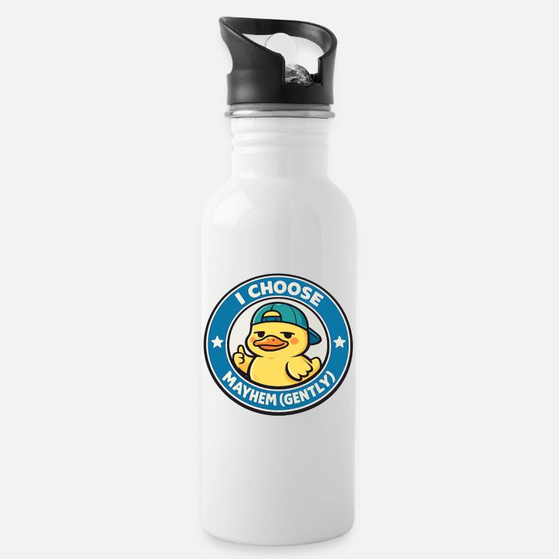 I choose chaos gently duck - Water bottle with straw - white