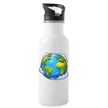 Erde Welt Planet - Trinkflasche mit integriertem Trinkhalm - Weiß - Rechts
