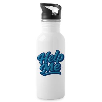 Help Me Blue Script Logo - Water bottle with straw - white - Right