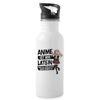 Anime Schulmädchen Herzpose - Trinkflasche mit integriertem Trinkhalm - Weiß - Rechts