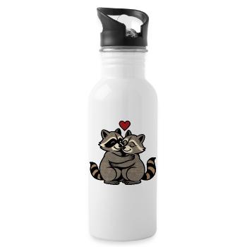 Waschbär Liebe Umarmung Retro Cartoon - Trinkflasche mit integriertem Trinkhalm - Weiß - Rechts