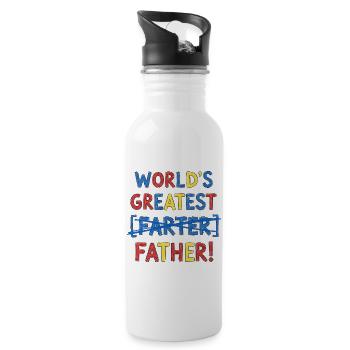 Bester Furzer Aller Zeiten – Ups, Ich Meinte Vater - Trinkflasche mit integriertem Trinkhalm - Weiß - Rechts