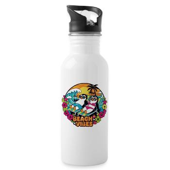 Beach Vibes Penguins on the Beach Summer Feelings Motif - Water bottle with straw - white - Right