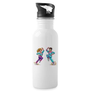 Retro-Aerobic-Paar in Bewegung   - Trinkflasche mit integriertem Trinkhalm - Weiß - Rechts