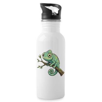 Chamäleon auf Ast - Trinkflasche mit integriertem Trinkhalm - Weiß - Rechts