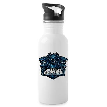 Sagengestalt Hydra mit Spruch: Lass dich ansehen - Trinkflasche mit integriertem Trinkhalm - Weiß - Rechts