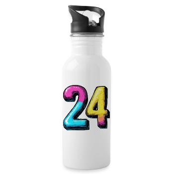 24 Zahl Bunt - Trinkflasche mit integriertem Trinkhalm - Weiß - Rechts