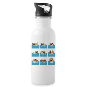 Schwimmender Mops Cartoon Für Hundefans - Trinkflasche mit integriertem Trinkhalm - Weiß - Rechts