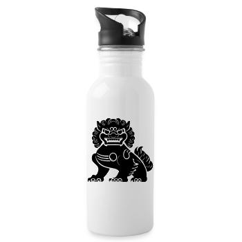Chinesischer Löwe - Trinkflasche mit integriertem Trinkhalm - Weiß - Rechts