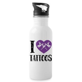 I Love Tattoos Purple Heart Ink Artist Design - Trinkflasche mit integriertem Trinkhalm - Weiß - Rechts