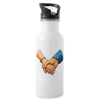 Hände Zusammen Paar - Trinkflasche mit integriertem Trinkhalm - Weiß - Rechts