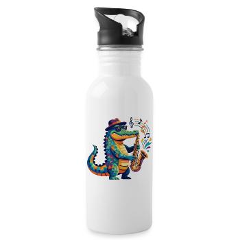 Jazz Alligator Saxophon Kroko Musiker Kinder Motiv - Trinkflasche mit integriertem Trinkhalm - Weiß - Rechts