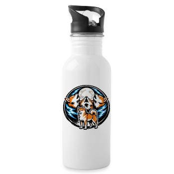 Shiba Inu Vintage Howling To The Moon - Water bottle with straw - white - Right