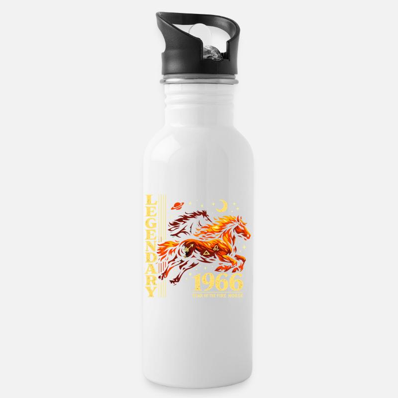 1966 Feuerpferd 60. Geburtstag Jahr des Pferdes - Trinkflasche mit integriertem Trinkhalm - Weiß
