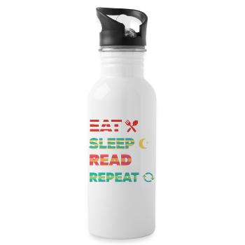 Eat Sleep Read Repeat Bücherwurm - Trinkflasche mit integriertem Trinkhalm - Weiß - Rechts