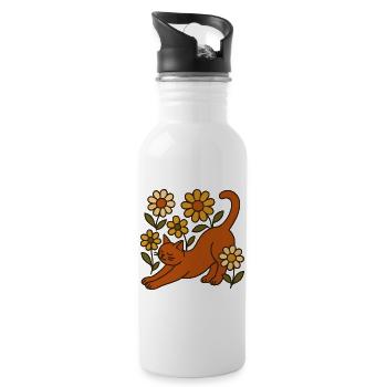 Orangene Katze zwischen Gartendaisies - Trinkflasche mit integriertem Trinkhalm - Weiß - Rechts