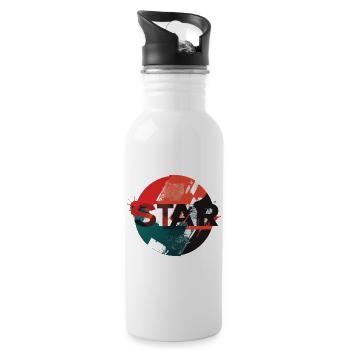 Star Grunge Circle Design - Water bottle with straw - white - Right