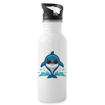 Chic dolphin on the waves - Water bottle with straw - white - Right