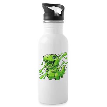 Klecksgrüner Dino - Trinkflasche mit integriertem Trinkhalm - Weiß - Rechts