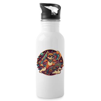 Cool Cosmic Bear Skateboard Psy Skater Motif - Water bottle with straw - white - Right