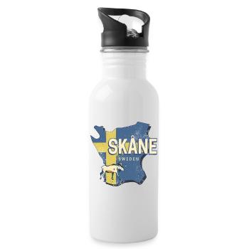 Skane Sweden Province Map Vintage Souvenir - Water bottle with straw - white - Right