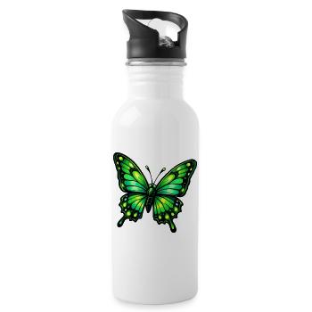 Grüner Schmetterling - Trinkflasche mit integriertem Trinkhalm - Weiß - Rechts