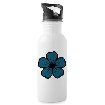 Hibiscus Blossom Dark Blue Flower Gift - Water bottle with straw - white - Right