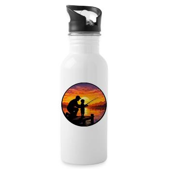 Angeln bei Sonnenuntergang mit Papa und Kind - Trinkflasche mit integriertem Trinkhalm - Weiß - Rechts