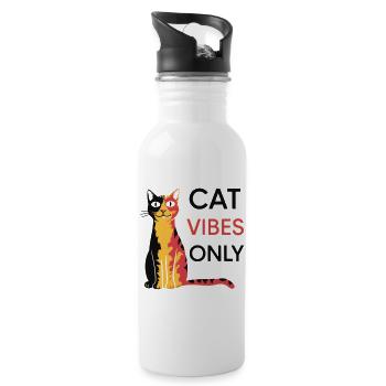 Katzen Vibes Only Design - Trinkflasche mit integriertem Trinkhalm - Weiß - Rechts