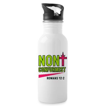 Christian Pop Art Romans 12:2 Neon Design - Water bottle with straw - white - Right