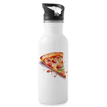 Tranche d’aquarelle pizza - Gourde avec paille intégrée - blanc - Droite