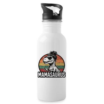 Mamasaurus Mama Mutter Geschenkidee Humor Lustig - Trinkflasche mit integriertem Trinkhalm - Weiß - Rechts