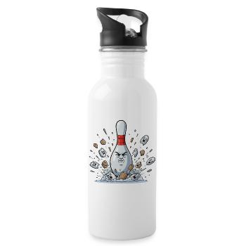 Explodierender Bowling-Pin Cartoon - Trinkflasche mit integriertem Trinkhalm - Weiß - Rechts