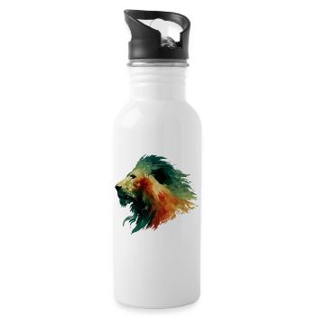 Löwenkopf Wasserfarbe - Trinkflasche mit integriertem Trinkhalm - Weiß - Rechts