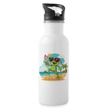 Frosch am Strand mit Eis - Water bottle with straw - white - Right