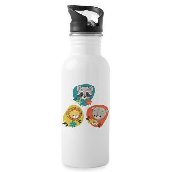 Waschbär Löwe Bär - Trinkflasche mit integriertem Trinkhalm - Weiß - Rechts
