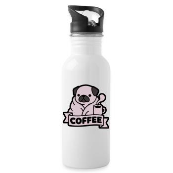 Mops Kaffee Morgenmuffel Banner - Trinkflasche mit integriertem Trinkhalm - Weiß - Rechts