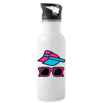 80er Sonnenblende Brille Set - Trinkflasche mit integriertem Trinkhalm - Weiß - Rechts
