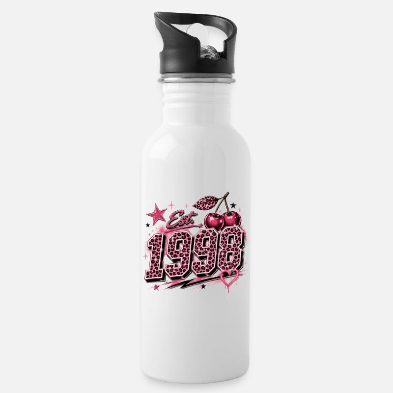Est. 1998 Pink Leopard Birthyear - Water bottle with straw - white