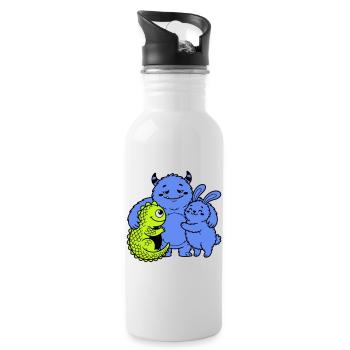 Niedliche Monster - Trinkflasche mit integriertem Trinkhalm - Weiß - Rechts