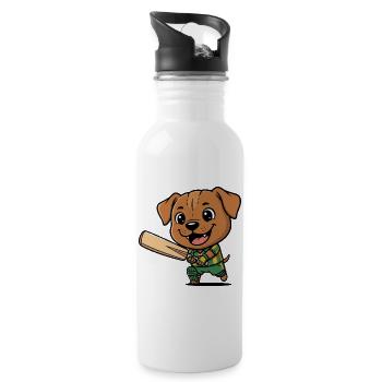 Motif de dessin animé chiot grillon drôle - Gourde avec paille intégrée - blanc - Droite